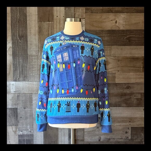 Men's Doctor Who ugly Christmas sweater medium TARDIS Cyber Men Dalek fandom - Picture 1 of 11